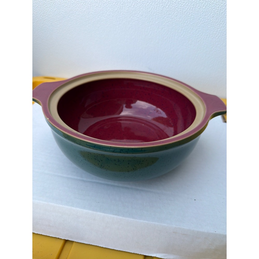 Denby Harlequin Teal and Red Stoneware Round Casserole Serving Dish England